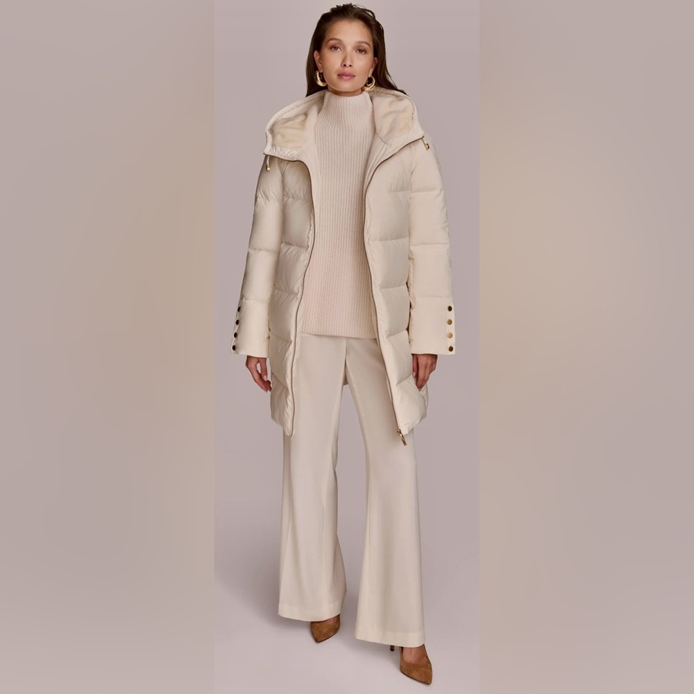 Donna Karan Women's Hooded Cream Puffer Jacket XL NWOT